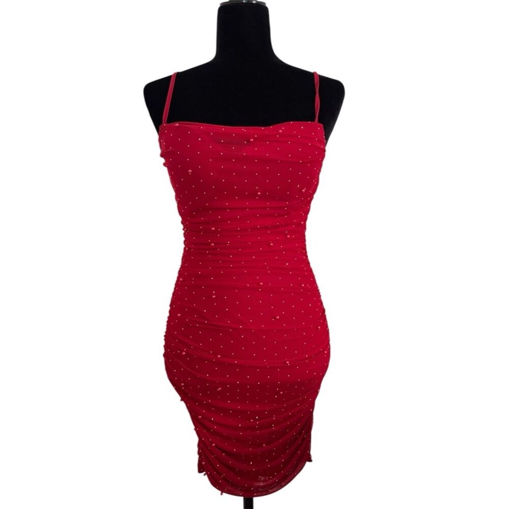 Windsor red ruched cocktail dress with rhinestone NWT